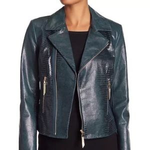 Elie Tahari Seawater Lambskin Leather Moto Jacket